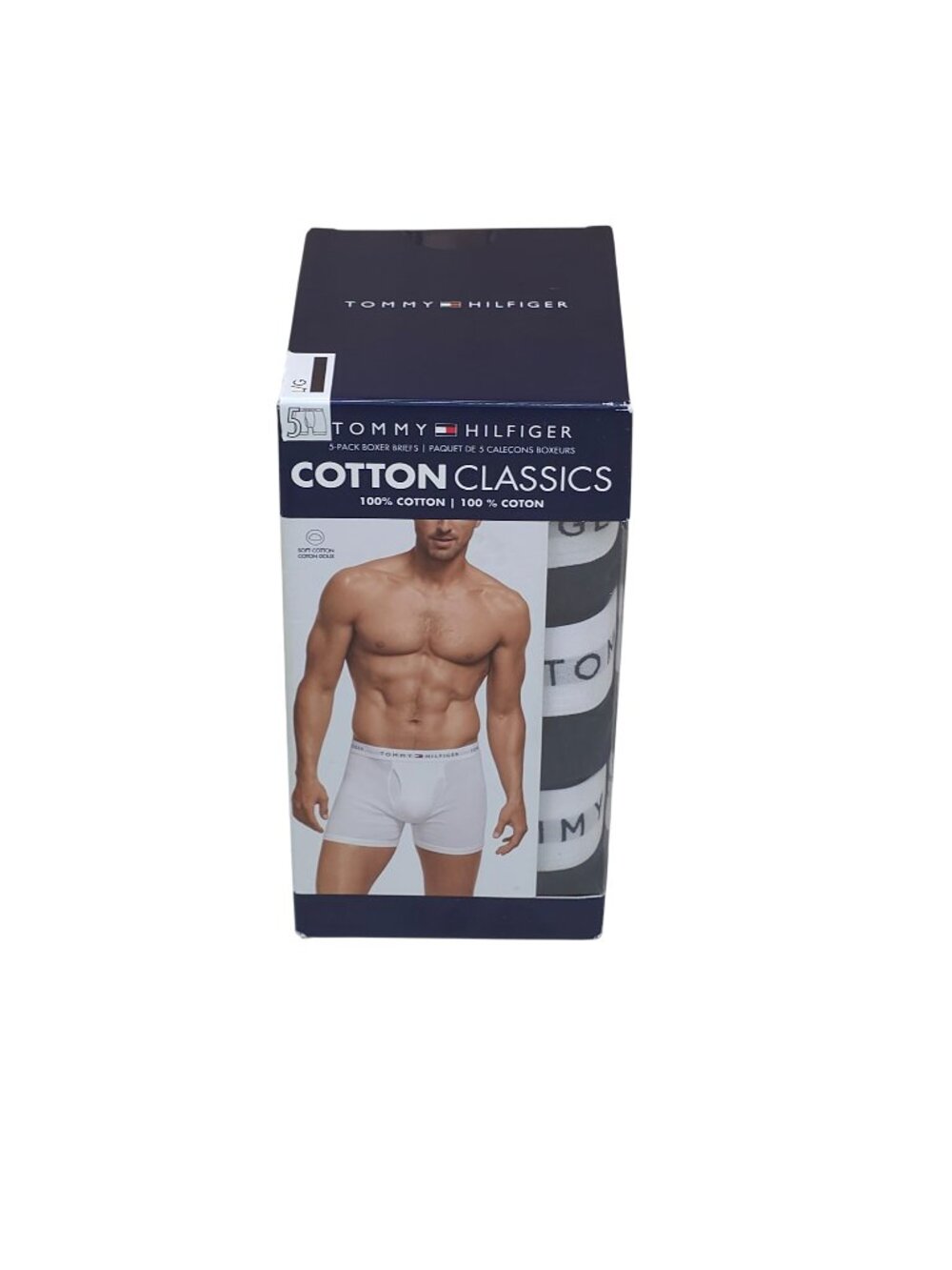 Tommy Hilfiger Mens 5-Pack Cotton Classics Boxer Briefs L White & Navy